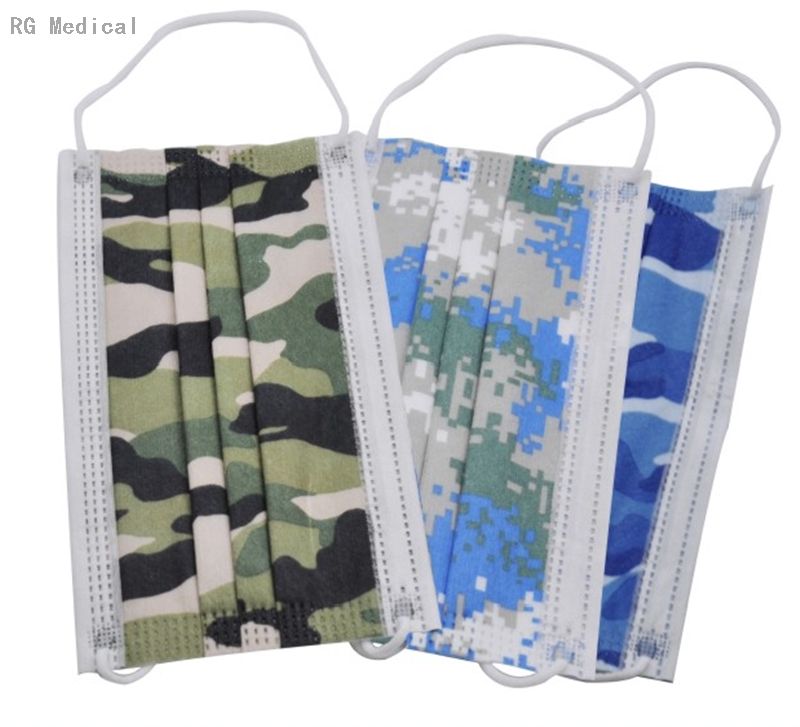 Water Proof 3 Ply Camouflage Non-woven Fabric Style Ear Loop Protective Face Mask for Personal Protection Use